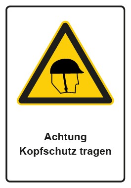 Schild Warnzeichen Piktogramm & Text deutsch · Hinweiszeichen Achtung Kopfschutz tragen