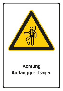Schild Warnzeichen Piktogramm & Text deutsch · Hinweiszeichen Achtung Auffanggurt tragen | selbstklebend