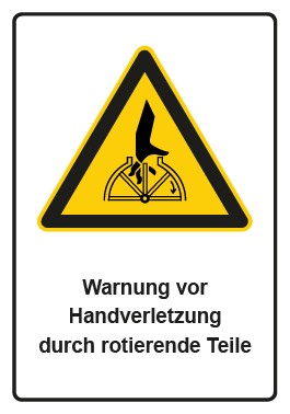 Aufkleber Warnzeichen Piktogramm & Text deutsch · Warnung vor Handverletzung durch rotierende Teile