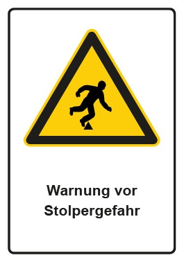 Schild Warnzeichen Piktogramm & Text deutsch · Warnung vor Stolpergefahr | selbstklebend