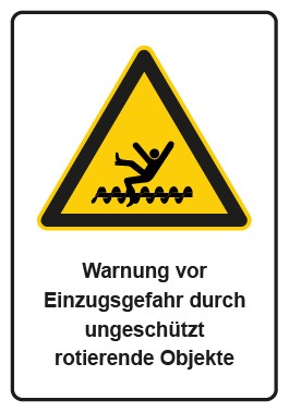 Magnetschild Warnzeichen Piktogramm & Text deutsch · Warnung vor Einzugsgefahr durch ungeschützt rotierende Objekte