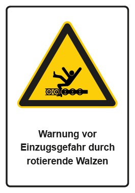 Aufkleber Warnzeichen Piktogramm & Text deutsch · Warnung vor Einzugsgefahr durch rotierende Walzen