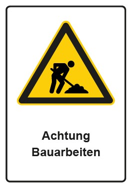 Schild Warnzeichen Piktogramm & Text deutsch · Hinweiszeichen Achtung Bauarbeiten | selbstklebend