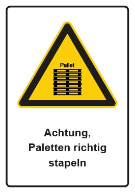 Aufkleber Warnzeichen Piktogramm & Text deutsch · Hinweiszeichen Achtung, Paletten richtig stapeln