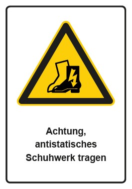 Schild Warnzeichen Piktogramm & Text deutsch · Hinweiszeichen Achtung, antistatisches Schuhwerk tragen | selbstklebend