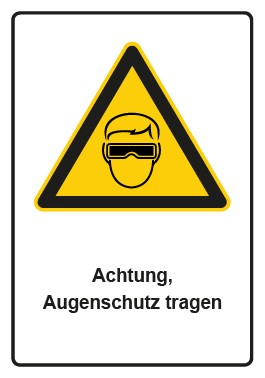 Schild Warnzeichen Piktogramm & Text deutsch · Hinweiszeichen Achtung, Augenschutz tragen | selbstklebend