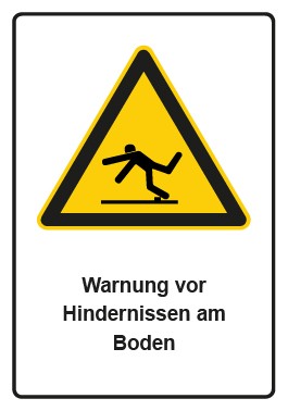 Schild Warnzeichen Piktogramm & Text deutsch · Warnung vor Hindernissen am Boden