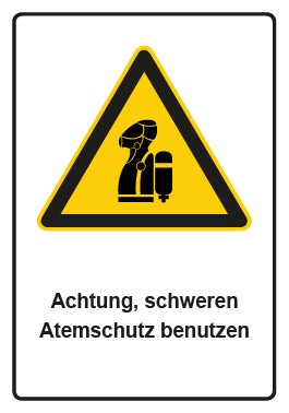 Magnetschild Warnzeichen Piktogramm & Text deutsch · Hinweiszeichen Achtung, schweren Atemschutz benutzen