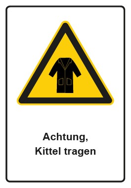 Schild Warnzeichen Piktogramm & Text deutsch · Hinweiszeichen Achtung Kittel tragen
