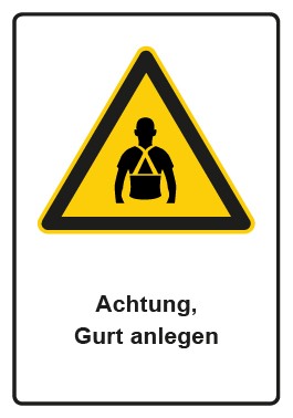 Schild Warnzeichen Piktogramm & Text deutsch · Hinweiszeichen Achtung, Gurt anlegen | selbstklebend