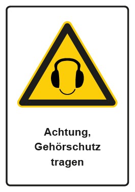 Schild Warnzeichen Piktogramm & Text deutsch · Hinweiszeichen Achtung, Gehörschutz tragen | selbstklebend
