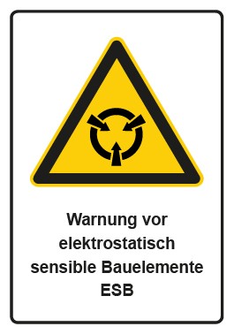 Aufkleber Warnzeichen Piktogramm & Text deutsch · Warnung vor elektrostatisch sensible Bauelemente ESB | stark haftend