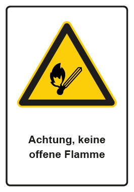 Magnetschild Warnzeichen Piktogramm & Text deutsch · Hinweiszeichen Achtung, keine offene Flamme
