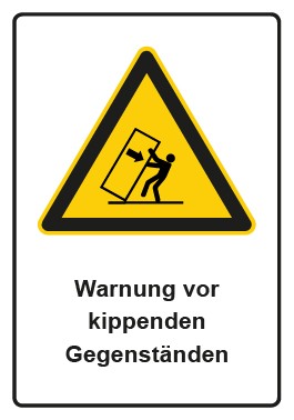 Aufkleber Warnzeichen Piktogramm & Text deutsch · Warnung vor kippenden Gegenständen | stark haftend