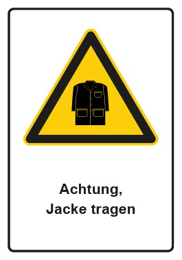 Schild Warnzeichen Piktogramm & Text deutsch · Hinweiszeichen Achtung, Jacke tragen | selbstklebend