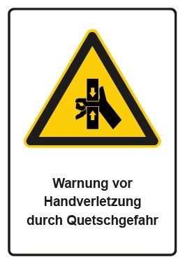 Schild Warnzeichen Piktogramm & Text deutsch · Warnung vor Handverletzung durch Quetschgefahr