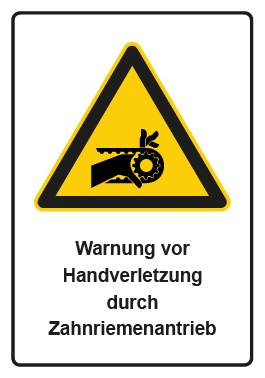 Magnetschild Warnzeichen Piktogramm & Text deutsch · Warnung vor Handverletzung durch Zahnriemenantrieb