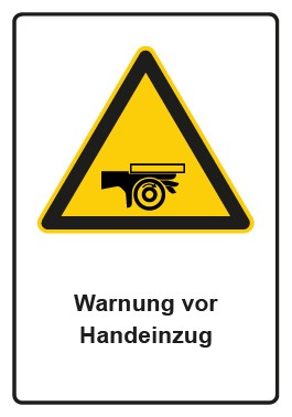 Schild Warnzeichen Piktogramm & Text deutsch · Warnung vor Handeinzug | selbstklebend