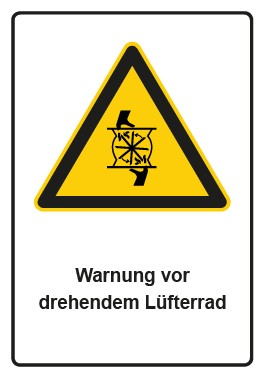 Schild Warnzeichen Piktogramm & Text deutsch · Warnung vor drehendem Lüfterrad
