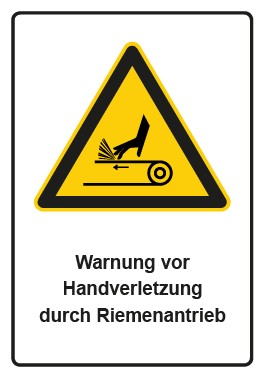 Magnetschild Warnzeichen Piktogramm & Text deutsch · Warnung vor Handverletzung durch Riemenantrieb