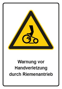 Magnetschild Warnzeichen Piktogramm & Text deutsch · Warnung vor Handverletzung durch Riemenantrieb