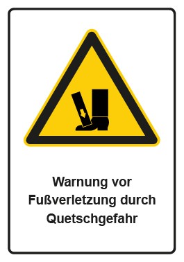 Schild Warnzeichen Piktogramm & Text deutsch · Warnung vor Fußverletzung durch Quetschgefahr