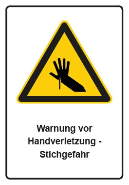 Aufkleber Warnzeichen Piktogramm & Text deutsch · Warnung vor Handverletzung - Stichgefahr