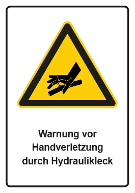 Magnetschild Warnzeichen Piktogramm & Text deutsch · Warnung vor Handverletzung durch Hydraulikleck