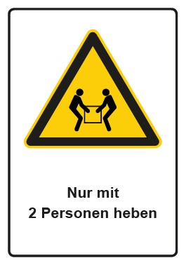 Aufkleber Warnzeichen Piktogramm & Text deutsch · Hinweiszeichen Nur mit 2 Personen heben