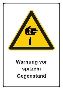 Schild Warnzeichen Piktogramm & Text deutsch · Warnung vor spitzem Gegenstand