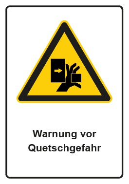 Schild Warnzeichen Piktogramm & Text deutsch · Warnung vor Quetschgefahr | selbstklebend
