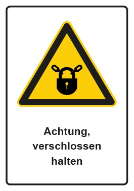 Aufkleber Warnzeichen Piktogramm & Text deutsch · Hinweiszeichen Achtung, verschlossen halten | stark haftend