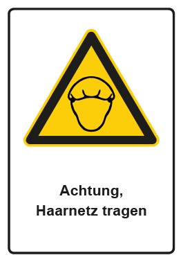 Aufkleber Warnzeichen Piktogramm & Text deutsch · Hinweiszeichen Achtung, Haarnetz tragen | stark haftend