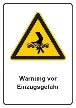 Schild Warnzeichen Piktogramm & Text deutsch · Hinweiszeichen Einzugsgefahr | selbstklebend