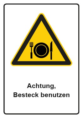 Aufkleber Warnzeichen Piktogramm & Text deutsch · Hinweiszeichen Achtung, Besteck benutzen | stark haftend