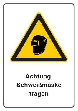Schild Warnzeichen Piktogramm & Text deutsch · Hinweiszeichen Achtung, Schweißmaske tragen | selbstklebend