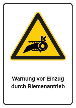 Schild Warnzeichen Piktogramm & Text deutsch · Warnung vor Einzug durch Riemenantrieb