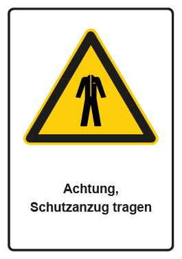 Schild Warnzeichen Piktogramm & Text deutsch · Hinweiszeichen Achtung, Schutzanzug tragen