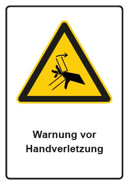 Schild Warnzeichen Piktogramm & Text deutsch · Warnung vor Handverletzung | selbstklebend