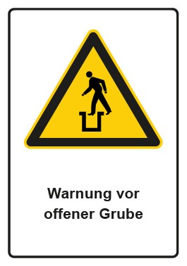 Aufkleber Warnzeichen Piktogramm & Text deutsch · Warnung vor offener Grube