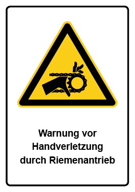 Aufkleber Warnzeichen Piktogramm & Text deutsch · Warnung vor Handverletzung durch Riemenantrieb | stark haftend
