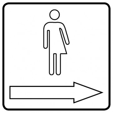 WC Toiletten Schild | Transgender outline Pfeil rechts | viereckig · weiß · selbstklebend