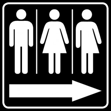 WC Toiletten Schild | Piktogramm Herren · Damen · Transgender Pfeil rechts | viereckig · schwarz · selbstklebend