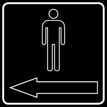 WC Toiletten Schild | Herren outline Pfeil links | viereckig · schwarz · selbstklebend