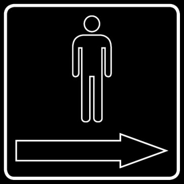 WC Toiletten Schild | Herren outline Pfeil rechts | viereckig · schwarz · selbstklebend