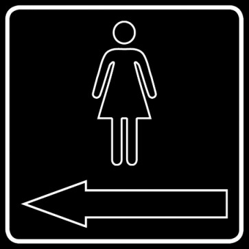 WC Toiletten Schild | Damen outline Pfeil links | viereckig · schwarz · selbstklebend