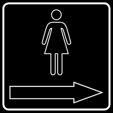 WC Toiletten Magnetschild | Damen outline Pfeil rechts | viereckig · schwarz