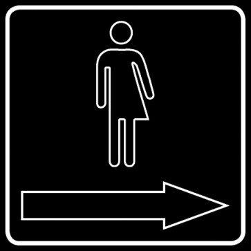 WC Toiletten Schild | Transgender outline Pfeil rechts | viereckig · schwarz · selbstklebend