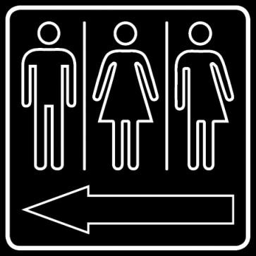 WC Toiletten Schild | Herren · Damen · Transgender outline Pfeil links | viereckig · schwarz · selbstklebend