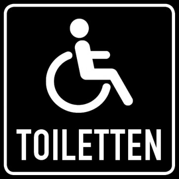 WC Toiletten Schild | Rollstuhl mit Text | viereckig · schwarz · selbstklebend